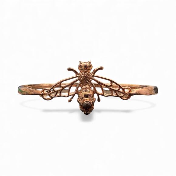 Handmade Jewelry - Copper Bee Hook Bracelet Genuine Amber Accent Handmade Artisan Bangle